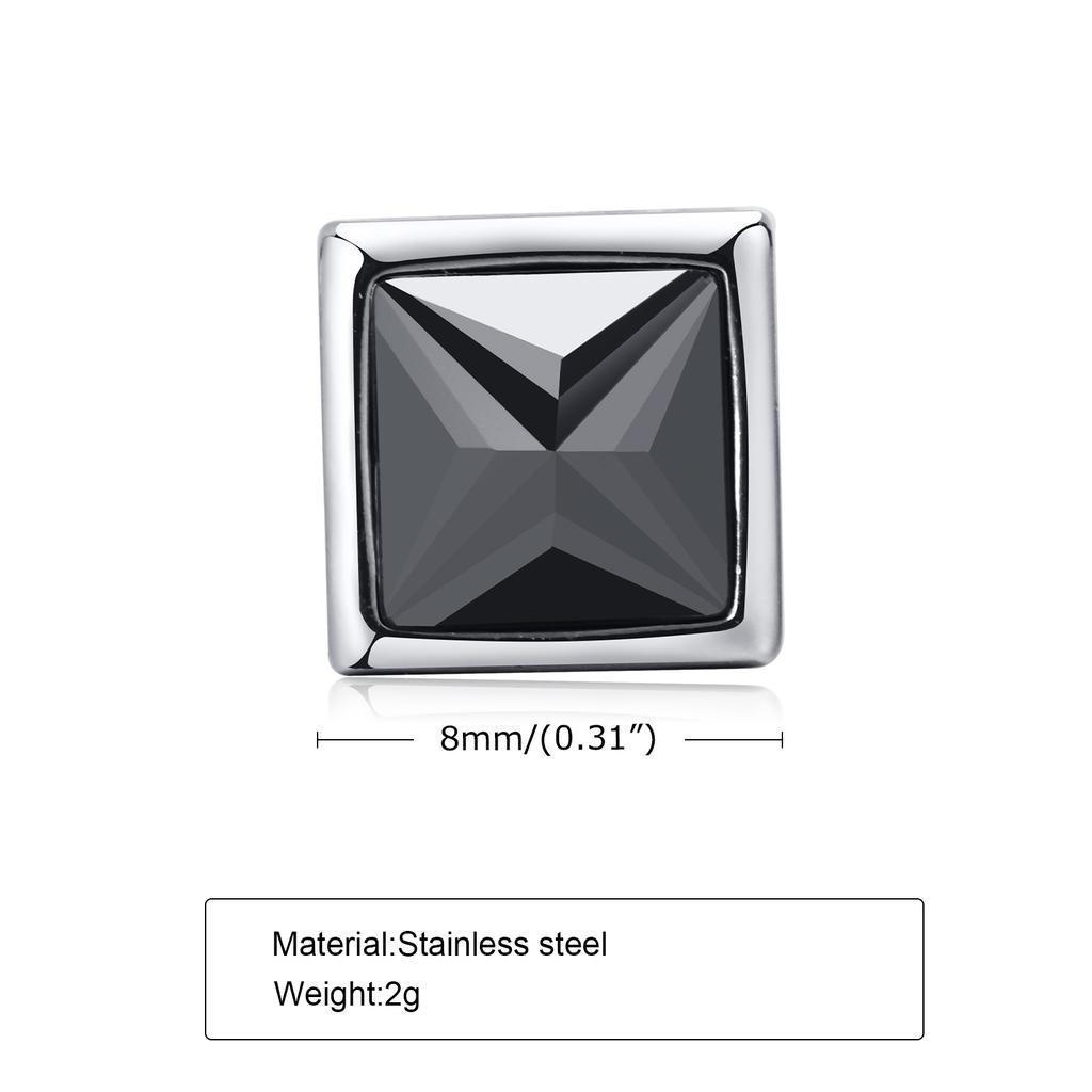 Cool Fashion Square Stone Stud Earrings for Men, Waterproof Stainless Steel Geometric Earrings Gift for Male Boys