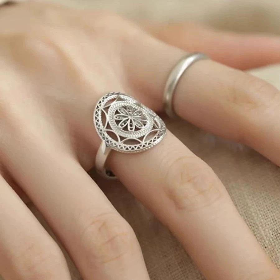 Nischen-Mode Spitze Hohlblume Offene Ringe Für Frauen Folk-Stil Neuer Schmuck Geschenk Party Geburtstag Großhandel anillos