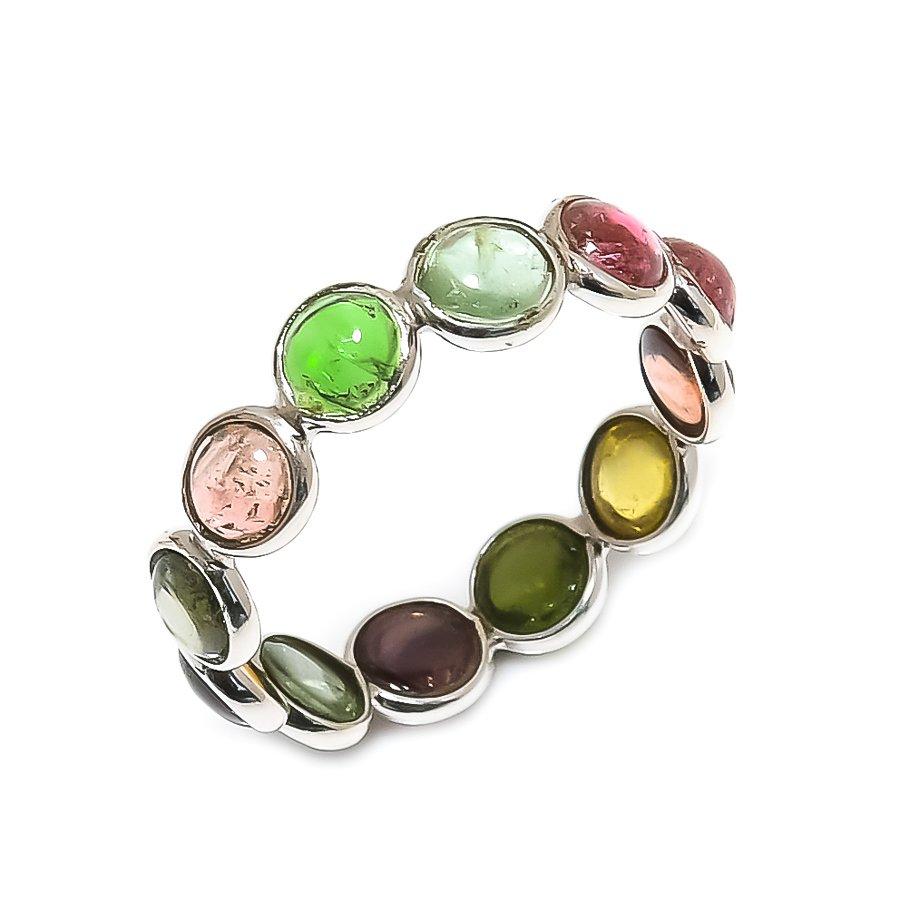 Natural Multi Tourmaline Gemstone 925 Sterling Silver Infinity Ring Size  9.5 US
