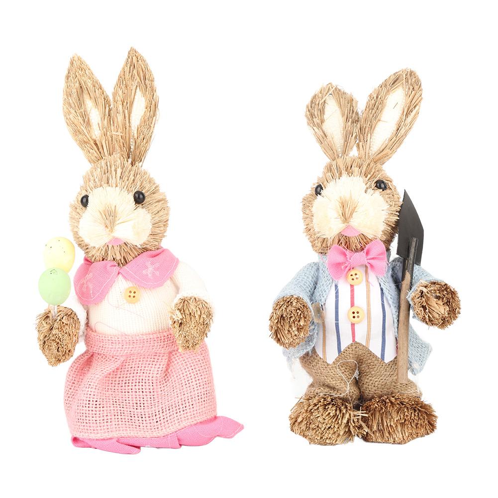 2PCS Easter Bunny Ornament Cute Rustic Simulation Rabbit Doll Home Party Supplies 23cm