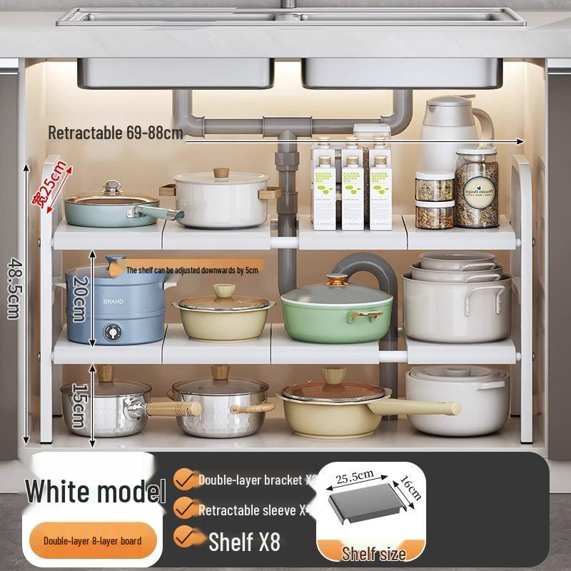 Organisateur de cuisine rétractable sous évier et support à casseroles