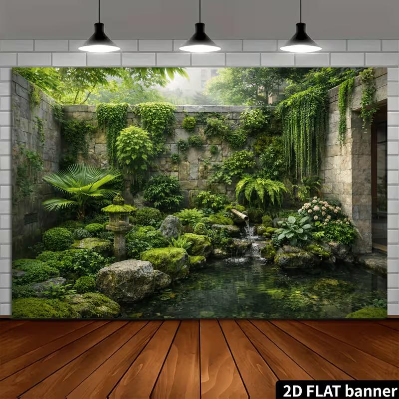 2D Asian Meditation Garden Portrait Photo Backdrop