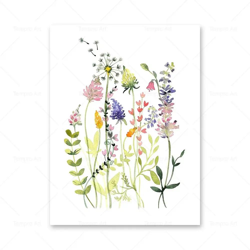 Watercolor Wildflower Flower Poster Colorful Floral Prints Plant Wall Art Canvas Painting Wall Pictures for Living Room Decor