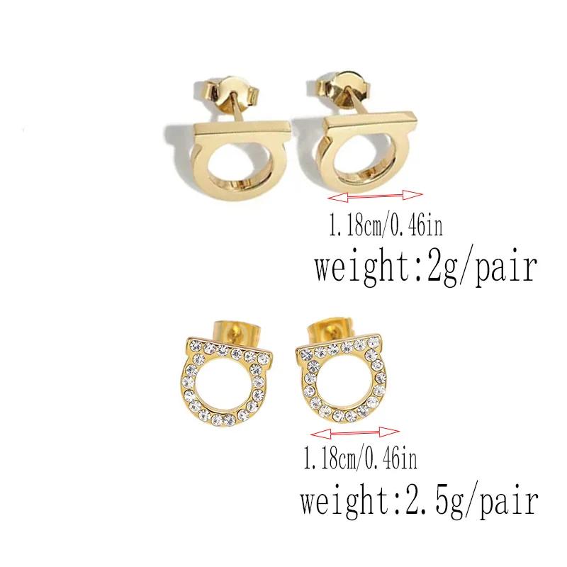 EVISPOL 2Pcs of Simple and Luxurious D-shaped Stainless Steel Stud Eearrings Inlaid Sparkling Cubic Zircon Ear Piering Jewelry