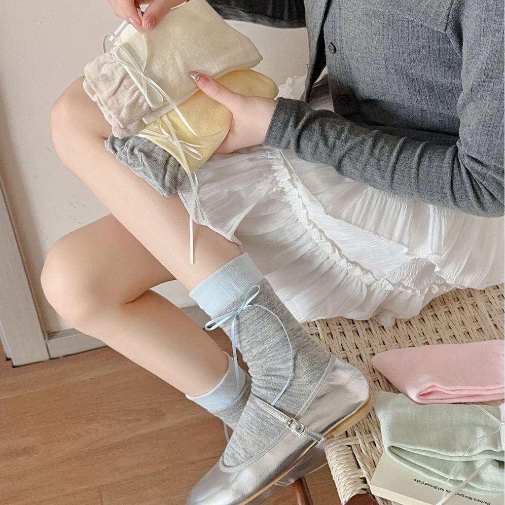 Flower Field Rabbit Sweet Flower Bud Socks Fake Two Bows Stacked Socks Cute Girl Versatile Pile Socks