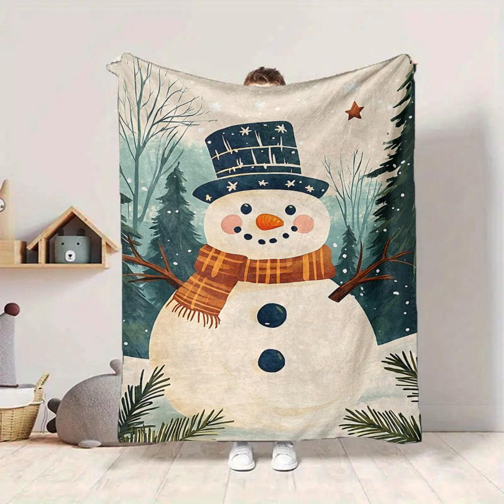 1pc Winter Snowman Blanket, Lightweight Flannel Throw Blanket for Sofa, Bed, Travel, Camping, Living Room, Office, Couch, Chair, and Bed