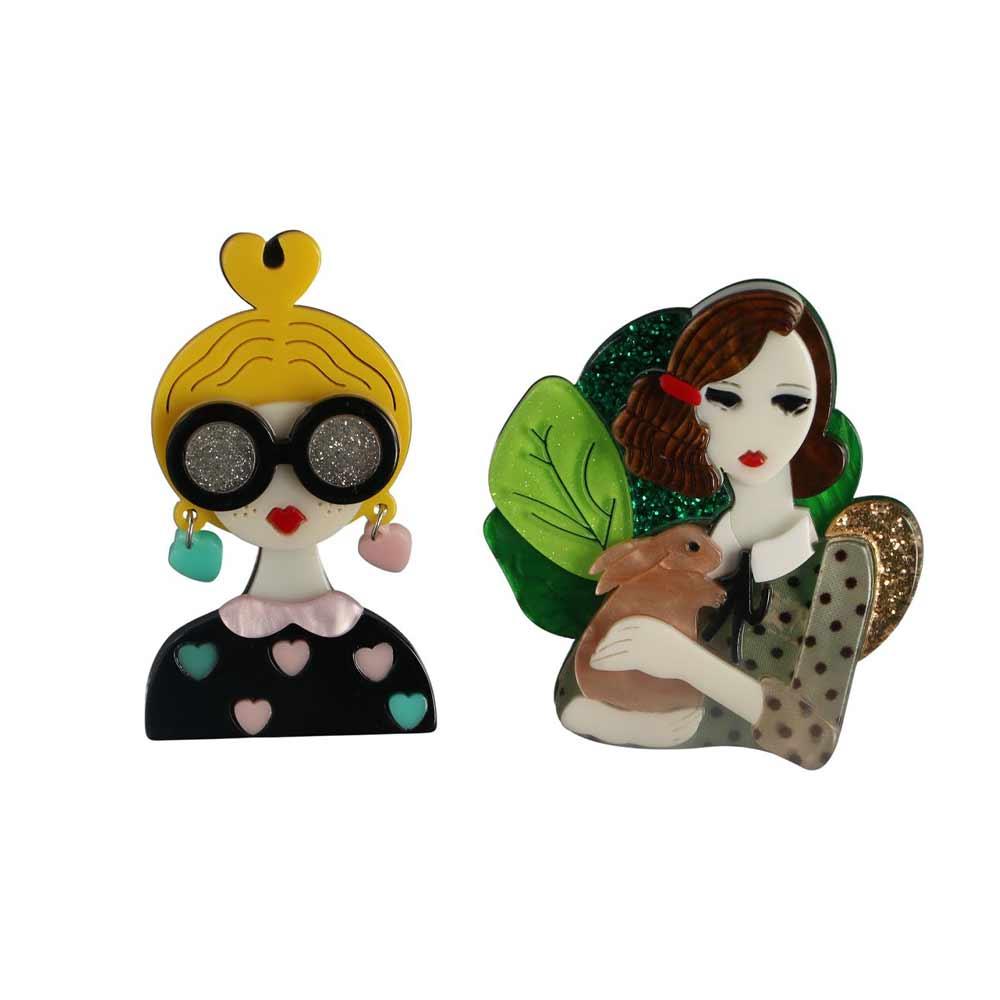 Design Wearing Glasses Girl Acrylic Brooch Acetic Acid Brooch Acetate Fiber Brooch Women Collar Pin
