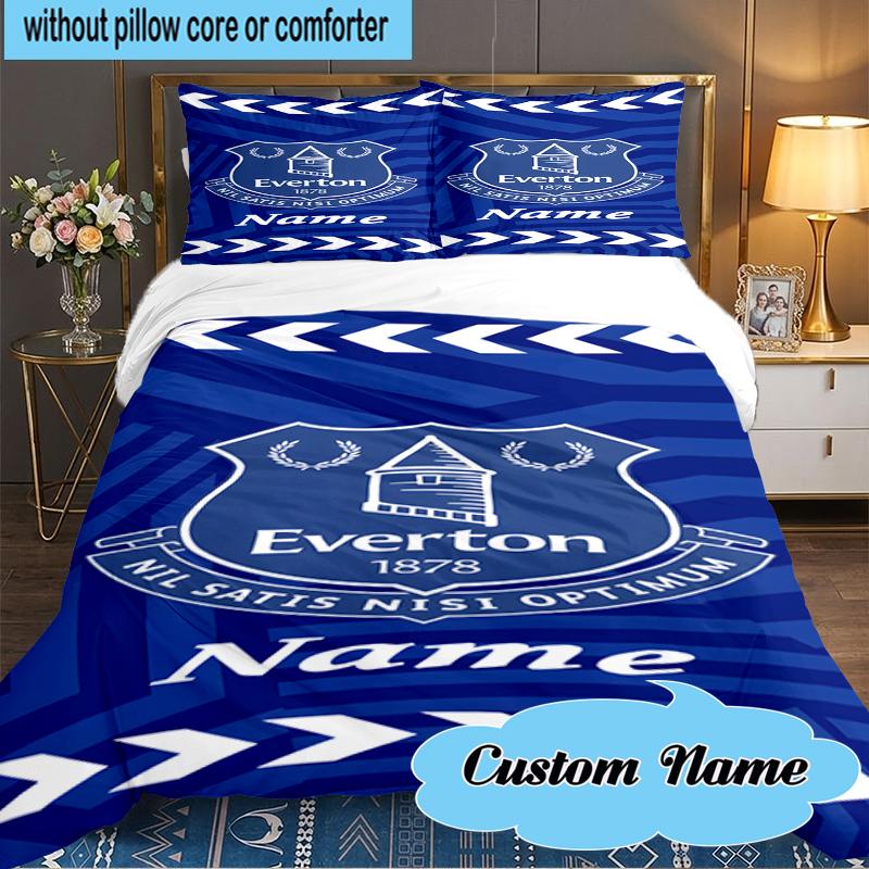 Custom Name Everton Football Club Crest Bedding Set 3pcs, Bedding Set Including 1pc Duvet Cover And 2pcs Pillowcases for Bedroom, Dormitory Gift