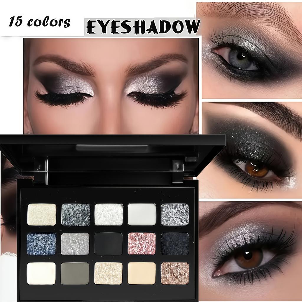 15-Farben Lidschattenpalette Mattes & Schimmerndes Finish, Smoky Punk Make-up mit Glitzerakzenten, Gemischte Farbtöne für Alltag & Besondere Anlässe
