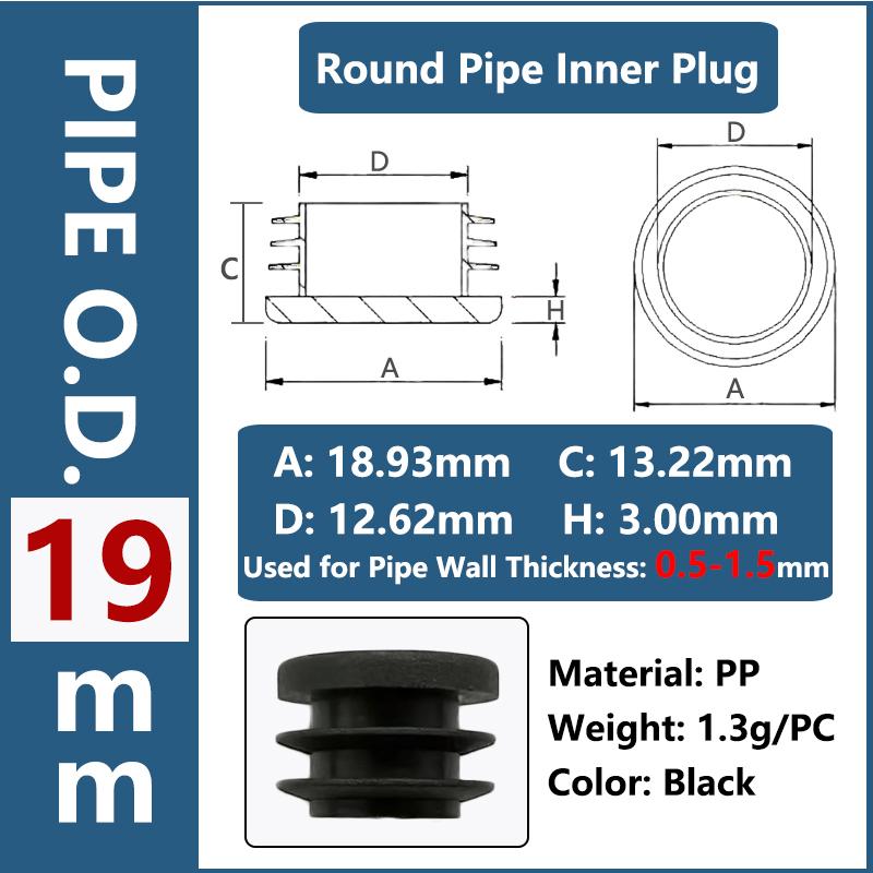 Round Plastic Inner Plug Steel Pipe End Cap Blanking Cover Anti Slip Furniture Chair Ladder Leg Protector Pad