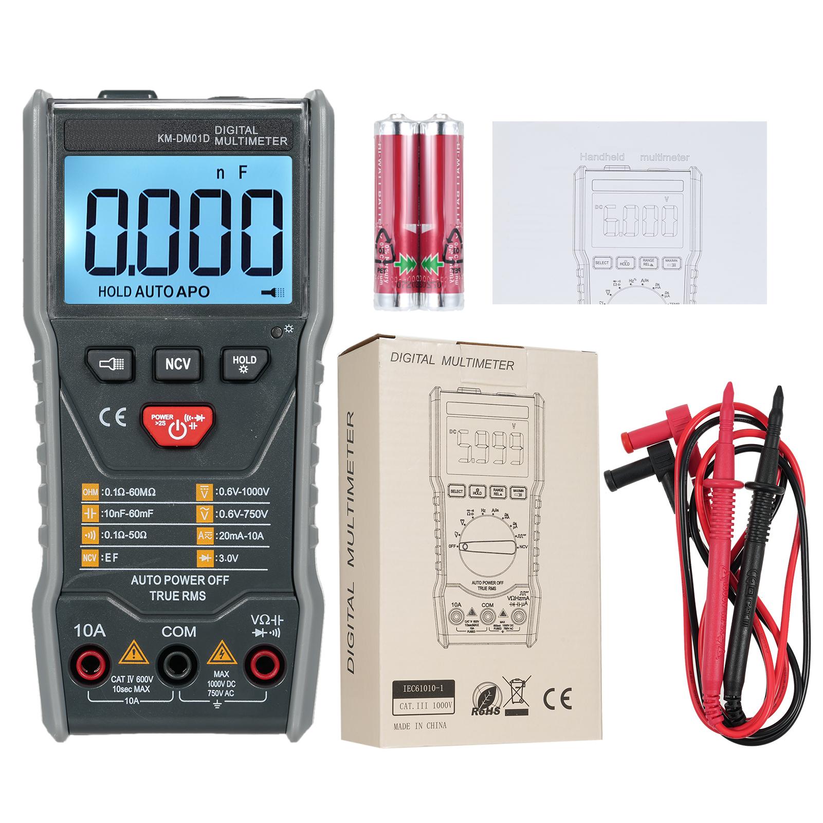 

KMDM01D Розумний цифровий мультиметр з автоматичним діапазоном 6000 відліків NCV, універсальний портативний вимірювальний прилад чорний/сірий