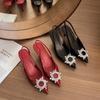 Fashion Ladies Shoes 2025 New Summer Pointed Toe Shallow Women's Sandals Classics Slip on Thin Heel Crystal Fashion Dress Heeled Sandals