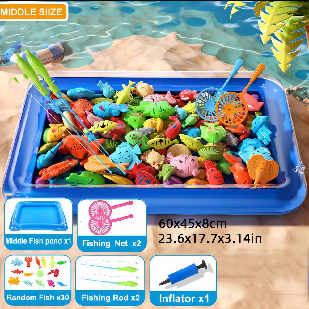 "Magnetic Fishing Toy Set for Kids: Luminous Fish, Rod, Hook, and Net Bag for Water Play"