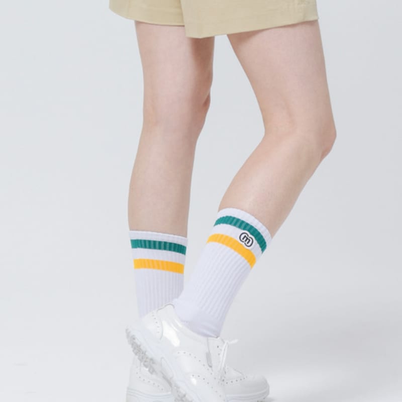 DOYOUKNOWMC ALL SEASON Sports Green Stripe Cotton Spandex Cushion Half Socks
