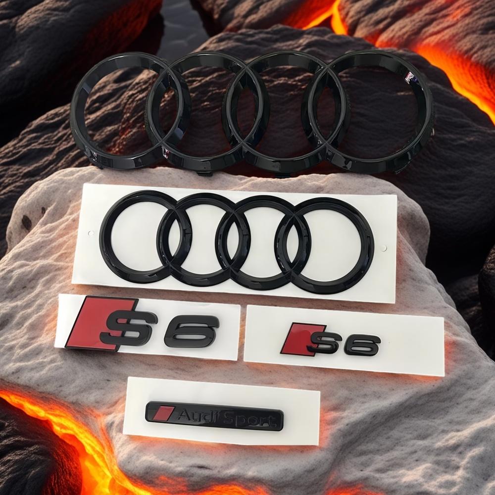 Neues 4-Ringe-Logo ABS Schwarz Für AUDI S6 2020-2023 Auto Motorhaube Frontgrill Emblem Heckklappe Abzeichen Aufkleber 2 Stück S6 1 Stück Audi Sport