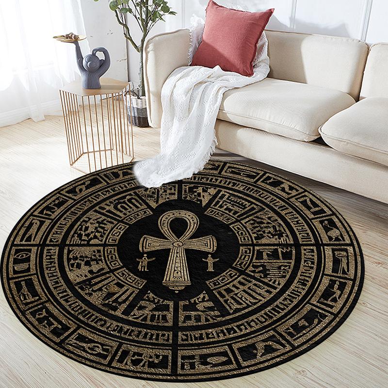 Ancient Egyptian Pattern  Round Area Rug,Carpet Rug for Living Room Bedroom Sofa Playroom Decor,Non-slip Floor Mat