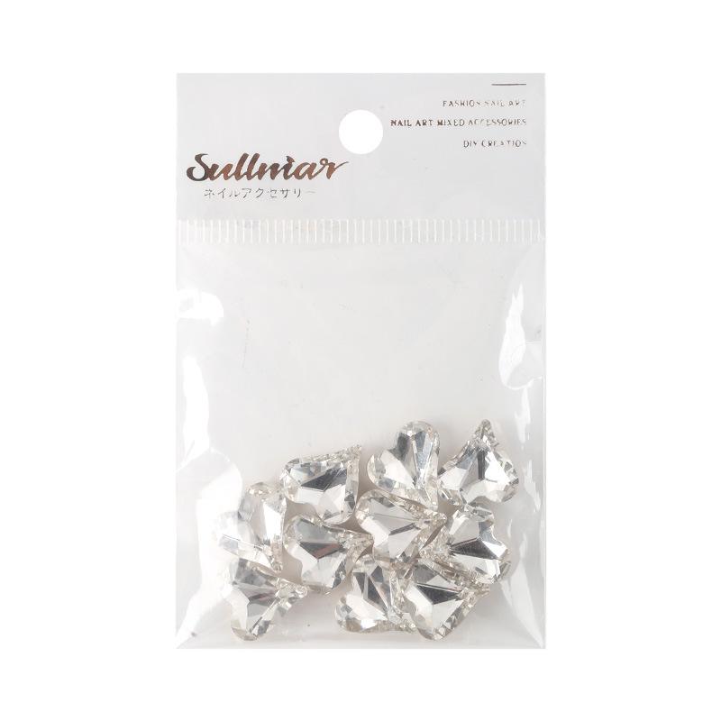 10-Piece Nail Art Set: Pointed Bottom Heart, Crooked Heart, White Diamond, Peach Heart, Square Transparent Rhinestones for Nail Decoration