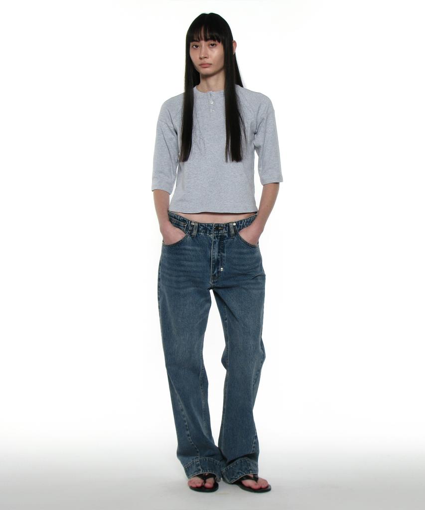 PARTIMENTO WOMEN Pwc Henley Neck Three-Quarter Sleeve Tee_Melange