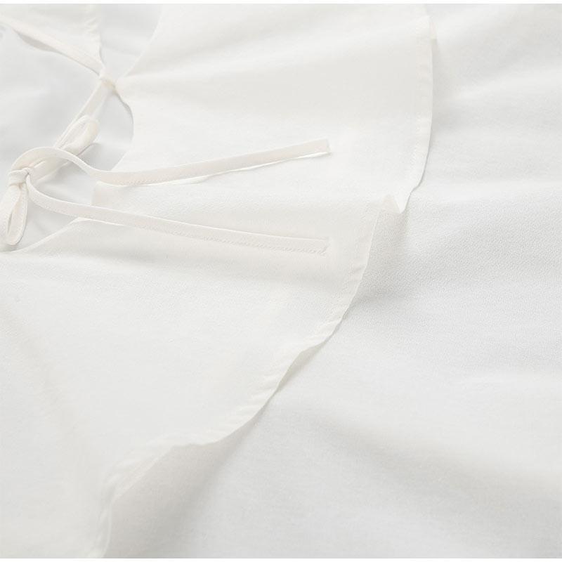 Casual White Cotton and Linen Women's Suit Fashion Fly Sleeve Tops Wide-leg Pants Solid Color Two-piece Suits