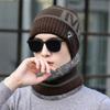 Plush Lined Knitted Beanie Set Windproof Winter Knit Headwear Set Cozy Neck Warmer Set  For Men