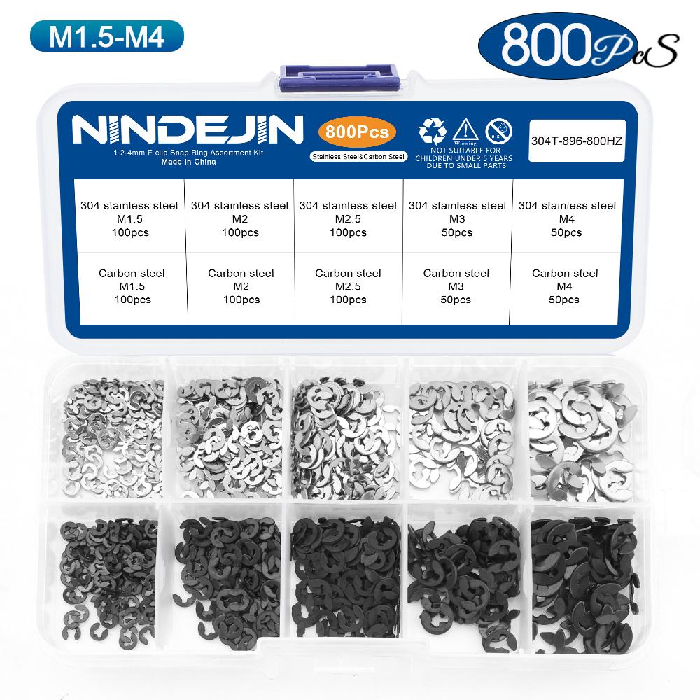 NINDEJIN E Clip Set Circlip Washer Assortment Kit Stainless Steel Carbon Steel 1.2-15mm External Retaining Clip For Shaft