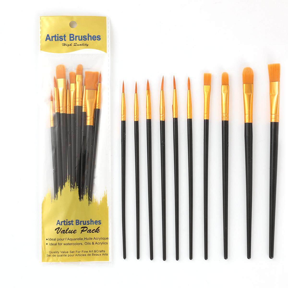 10-Piece Pearlescent Plastic Handle Nylon Hair Painting Brush Set for Kids - Ideal for Oil and Gouache Painting 10-piece Brush Set