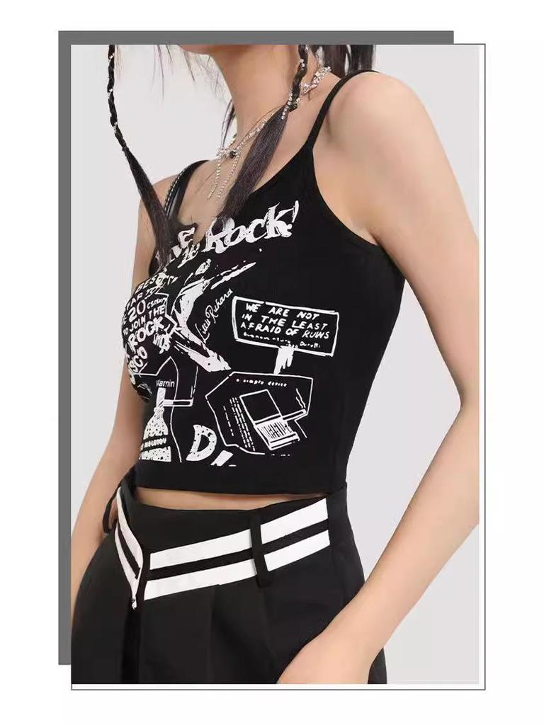 Women's V-Neck Letter Print Camisole Tank - Sexy, Short, Fitted Outerwear