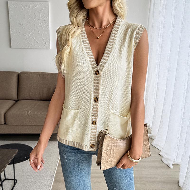Women's Casual Color Block Knit Cardigan Vest - Autumn 2026 Arrival