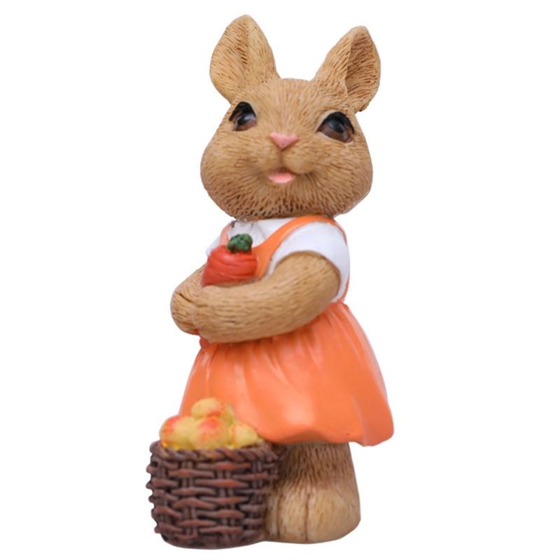 2Pcs Easters Bunnies Sculptures Resins Animal Ornaments Rabbit with Cart Figurines for Balconies Patios or Home Decors