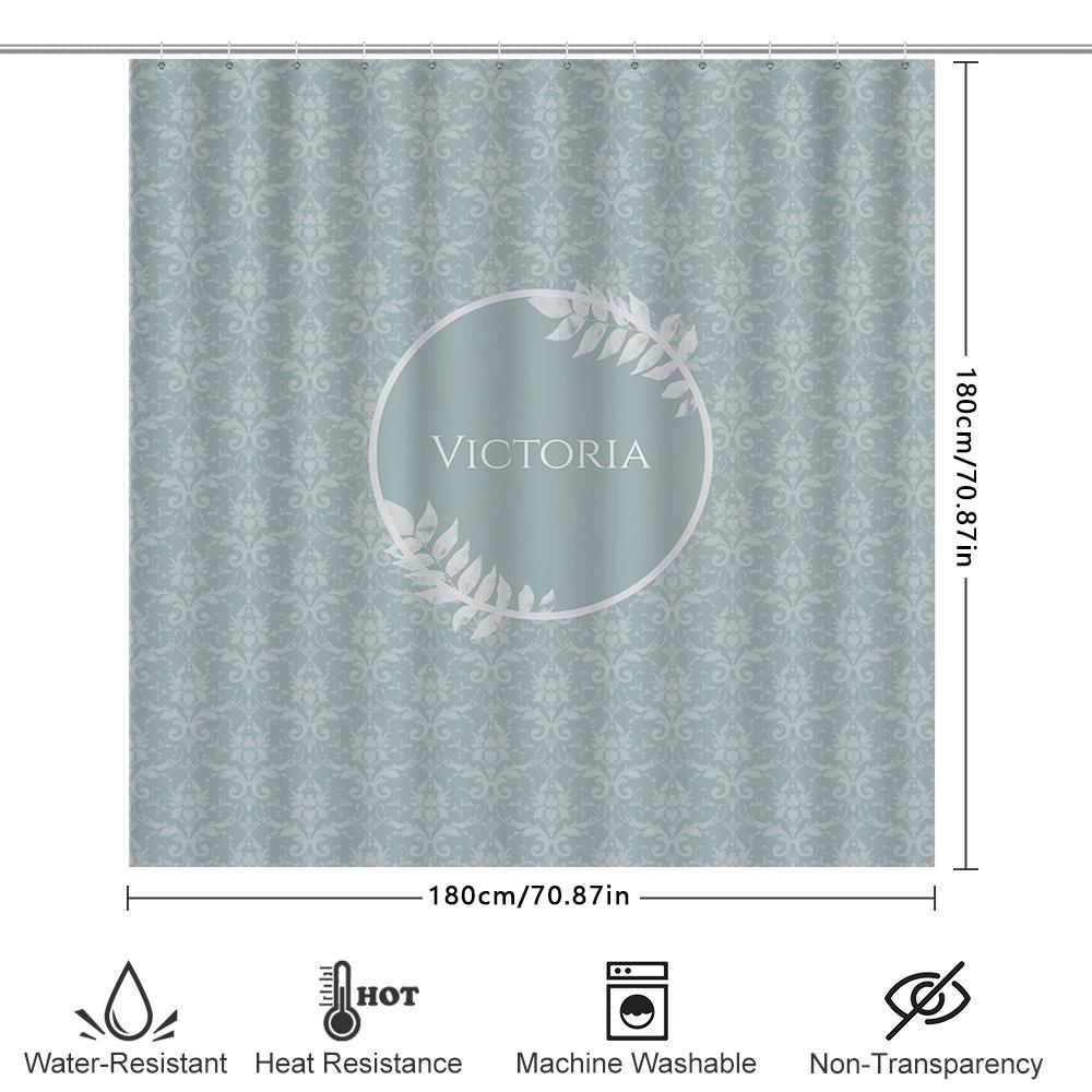 Soft Damask Shower Curtain With Name And Elegant White Floral Design Modern Bathroom Decor For Kids And Adults (Blu