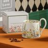 Hand Painted Flowers Large Capacity Mug Ceramic Cup Coffee Cup Water Cup Breakfast Cup Original Design White Porcelain