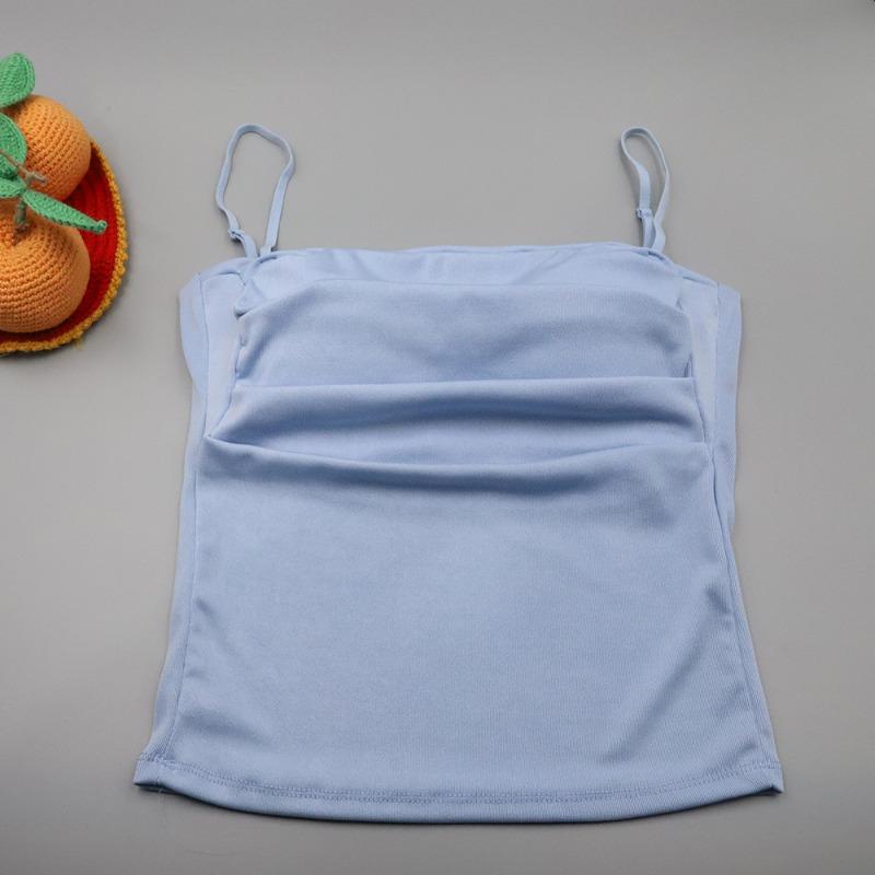 Women's Pleated Camisole Top Summer One Neck Tank Top Women's Slimming Street Top Girls' Chest Cushion Pure Desire Camis