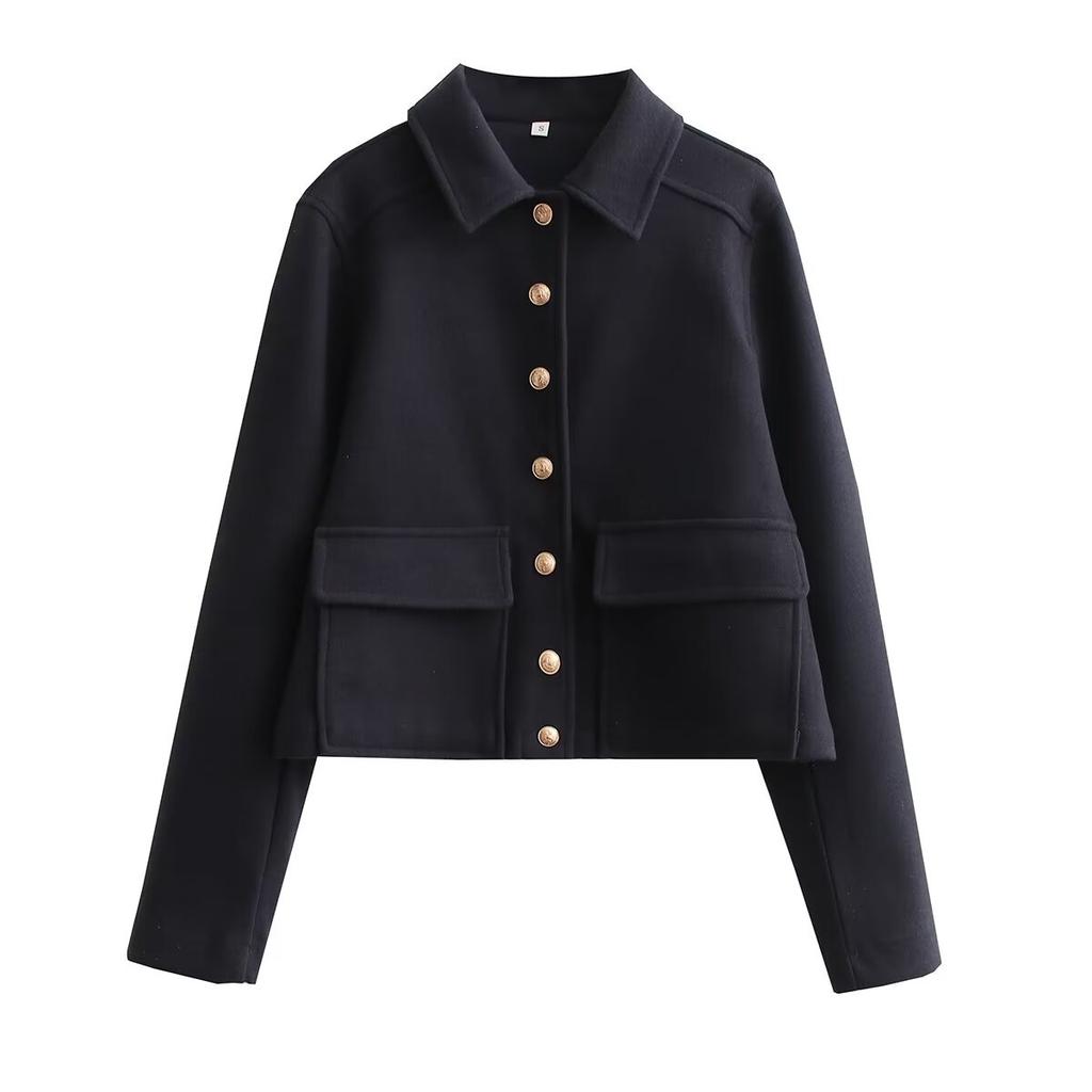 European and American style, new women's clothing, fashionable, casual 2-color soft metal buckle decorative jacket