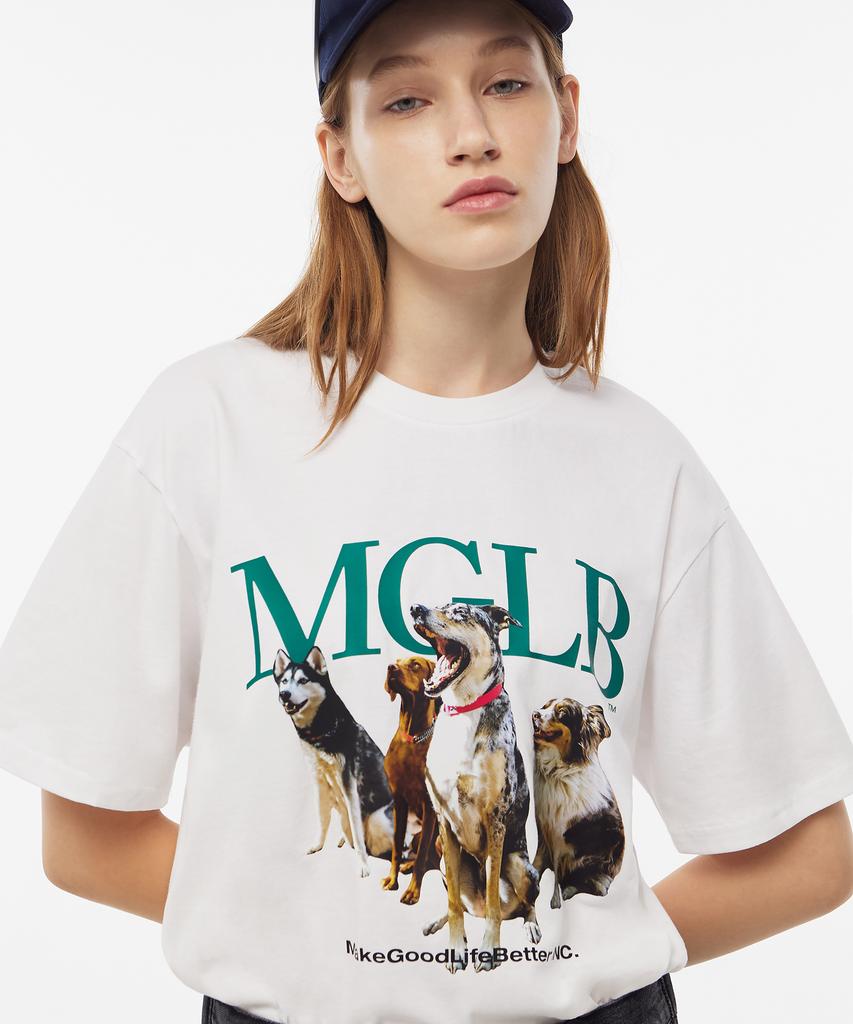 MATCHGLOBE Dog Print Oversized Tee (White)