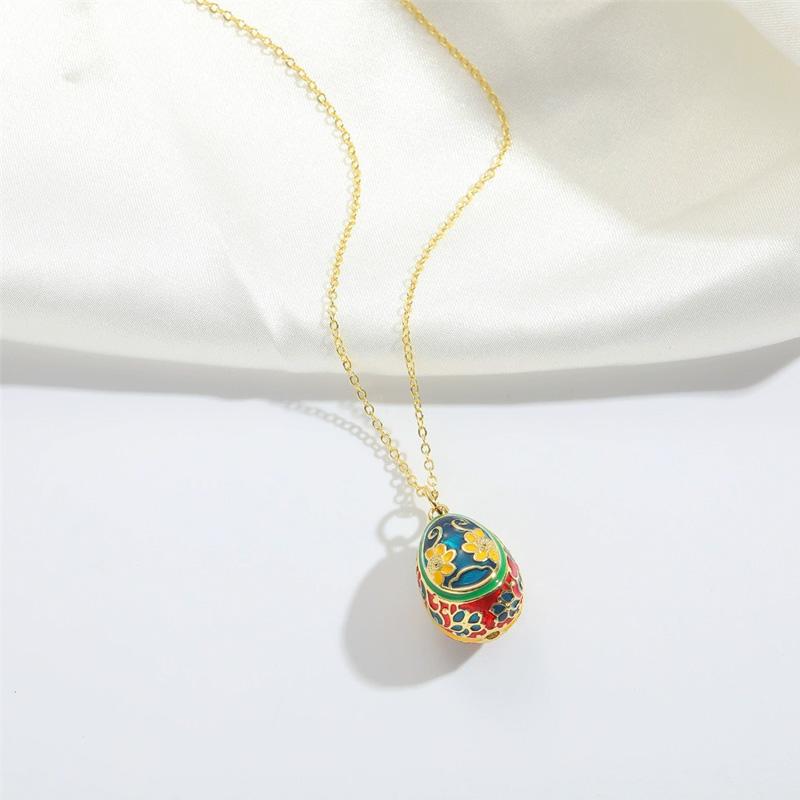 1Pc Pendant Necklace Niche Easter Egg Gift Water Droplet Pendant Exquisite Pattern Clavicle Chain