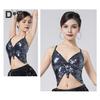 Women Performance Costume Belly Dance Crop Top Backless Sleeveless Sequin Latin Dance Costume Bandage Vest with Adjustable Elastic Bands Shiny Party