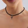 Simple Black Beads Necklace with Cross Pendant Female Jewelry Luxury Rhinestone Choker Necklaces Women Ladies Party Necklace