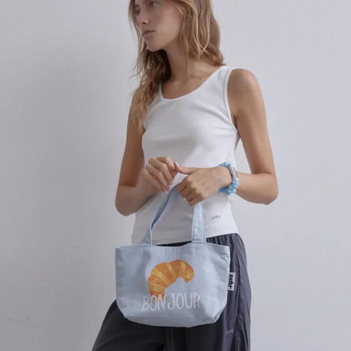 Croissant Cotton Boat Bag (Light Blue)