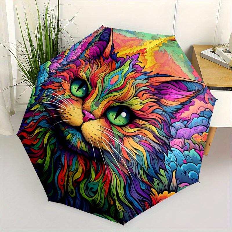 

1pc Cat Art Design Pattern Beautiful Looking Automatic Folding Umbrella, 3 Folding, 8 Pole Frame Design, Durable and Suitable for Travel and