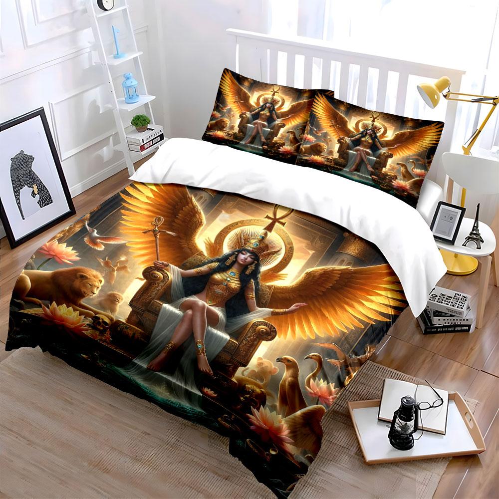 Egyptian Goddess on Throne Bedding Duvet Cover Set (1*Duvet Cover 2*Pillowcases, without duvet insert)