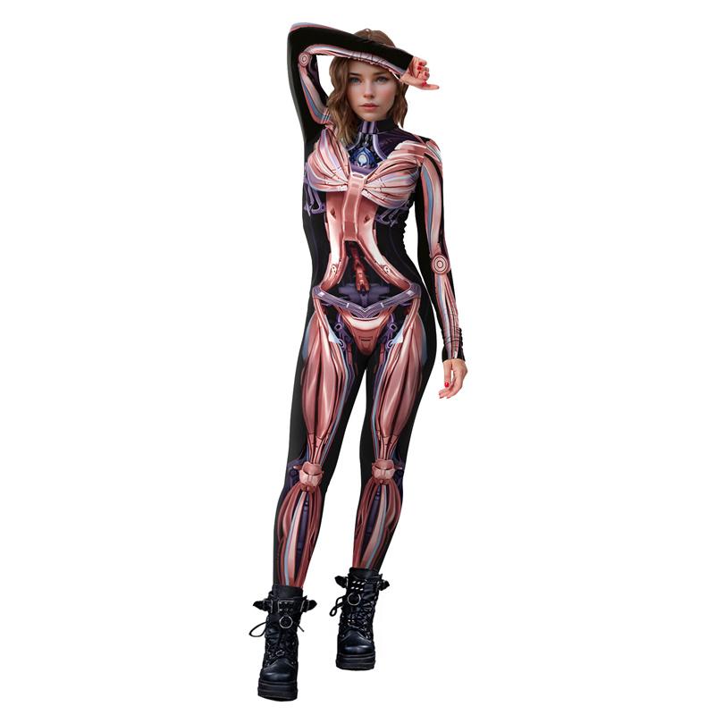 New Robot Muscle Cosplay Jumpsuit Women Punk 3D Printing Bodysuit Halloween Party Stretch Sexy Zentai Suit Rave Outfit Morphsuit