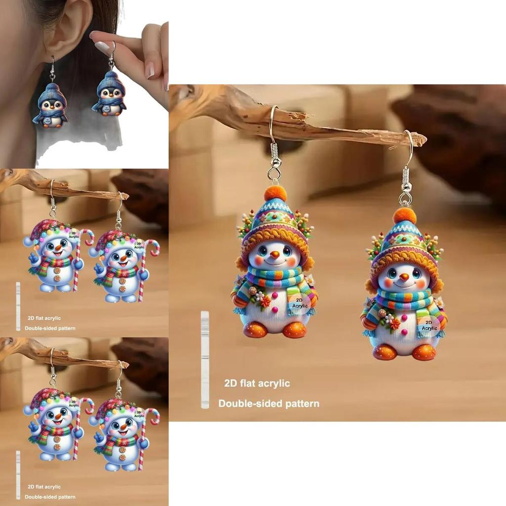 Cartoon Style Acrylic Earrings With Festive Elements And Silver Earring Pins For Seasonal Wear