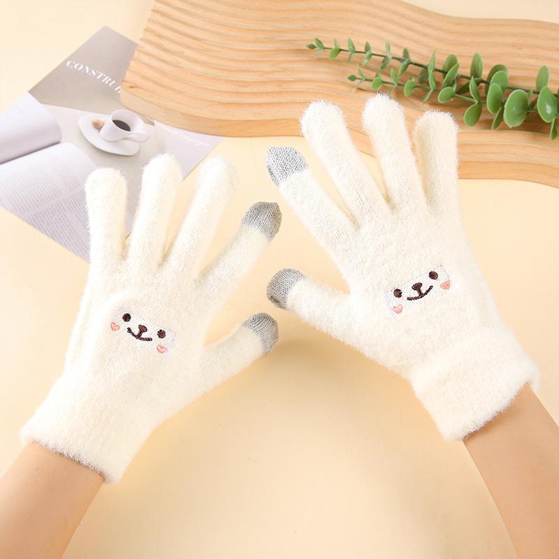 Autumn and winter new gloves thickened knitted cold-proof and warm gloves female cute cartoon smiley face riding gloves