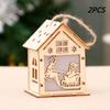 Christmas Tree Ornament, 2pcs Wooden Luminous Pendant Christmas Creative Small House Pendant for Xmas New Year  Home Party Decor