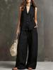 Spot 1116 New European and American Sleeveless Vest Vest Wide-leg Pants Cotton and Linen Two-piece Set for Women