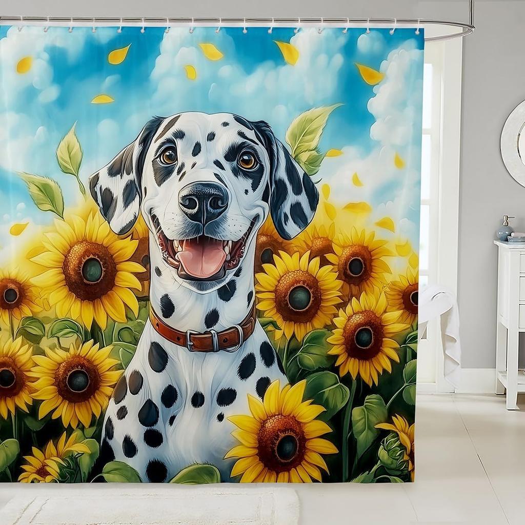 Dog Waterproof Shower Curtains,Cartoon Animal Bath Curtain For Kids Boys Girls Children,Dog Bone Cute Pet Shower Curtain Spotted