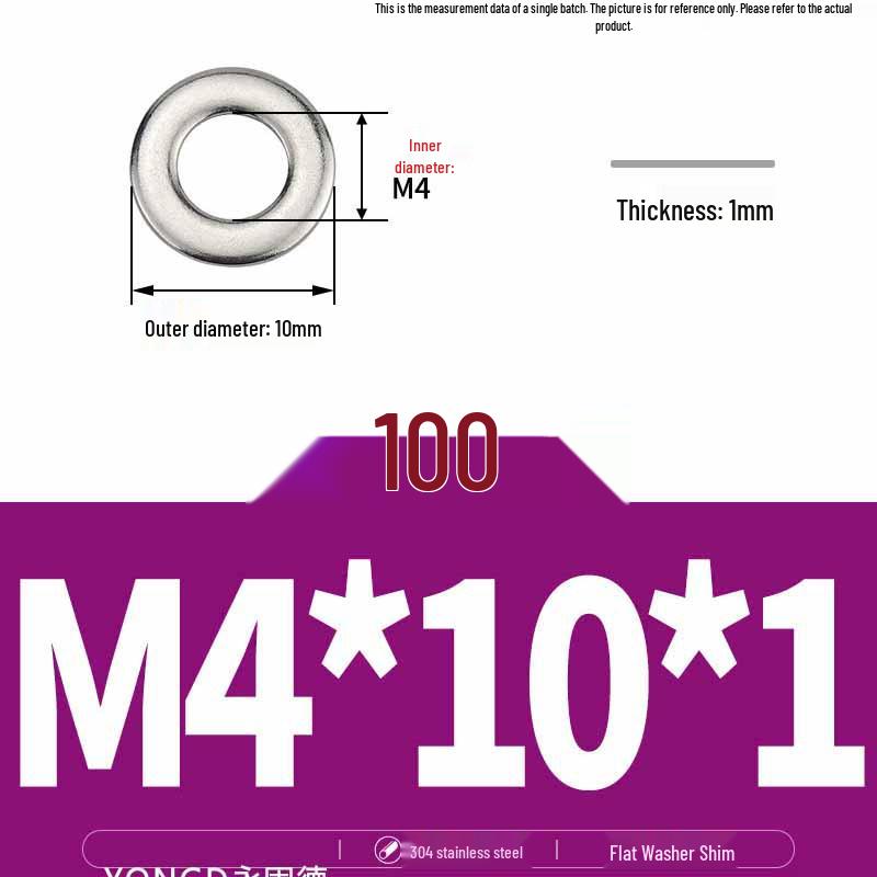 304 Stainless Steel Thickened Flat Washer / Ultra-thin Metal Gasket, Sizes M1.6-M10