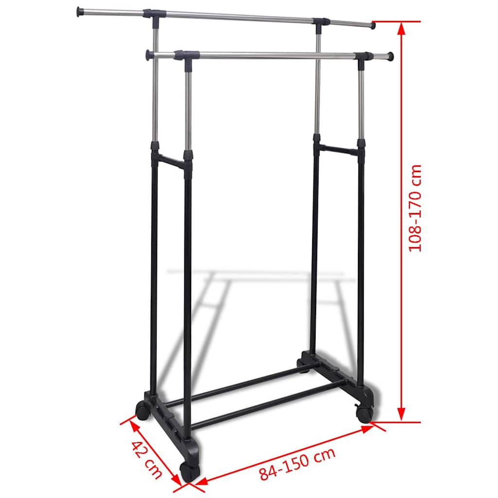 Adjustable Clothes Rack with 4 Casters and 2 Clothing Rods