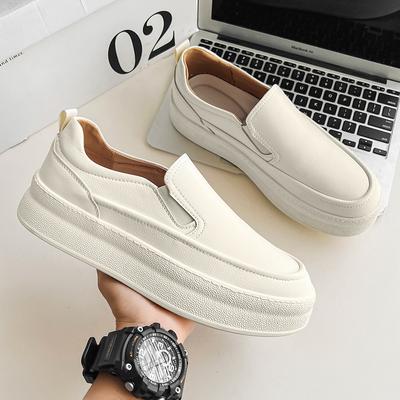 Fashion Mens Fashion Genuine Leather Flats Shoes Slip-on White Shoe Breathable Platform Loafers Youth Street Style Footwear Zapatos Mans