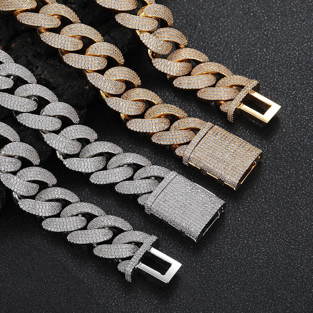 Velkoobchodní Hip Hop Šperky Lesklý Kubánský Řetízek Náramek 20mm Iced Out Vložený Mosazí 4 Řady Zirkon Módní High End Pánský Náramek